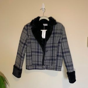 hounds tooth plaid bomber jacket